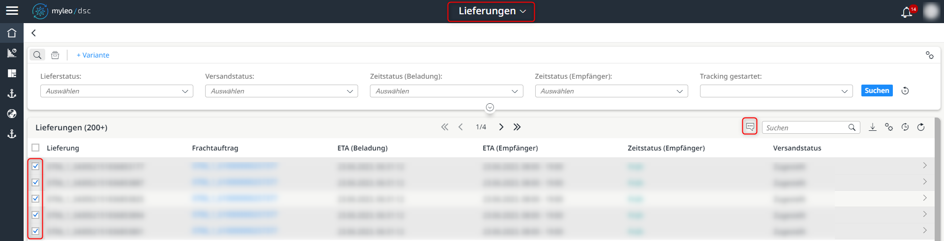 Erstellung eines Tickets, das sich auf mehrere Lieferungen bezieht