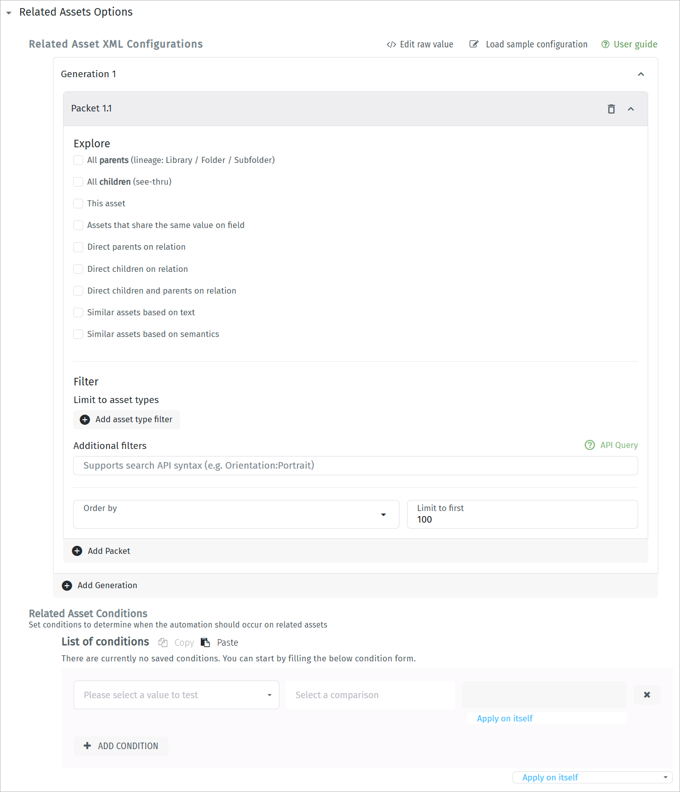 Related asset identification and conditions fields