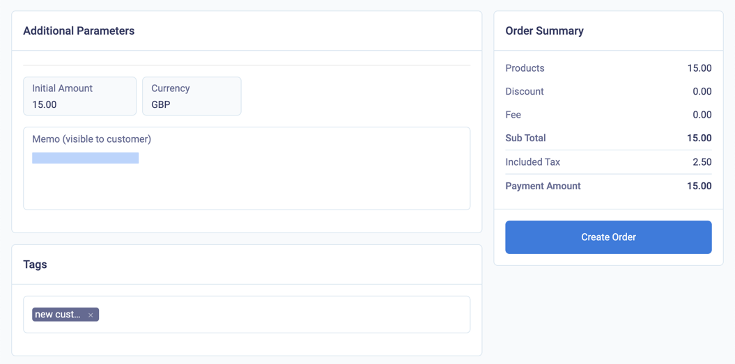 Order summary for an initial payment of a pay per use product