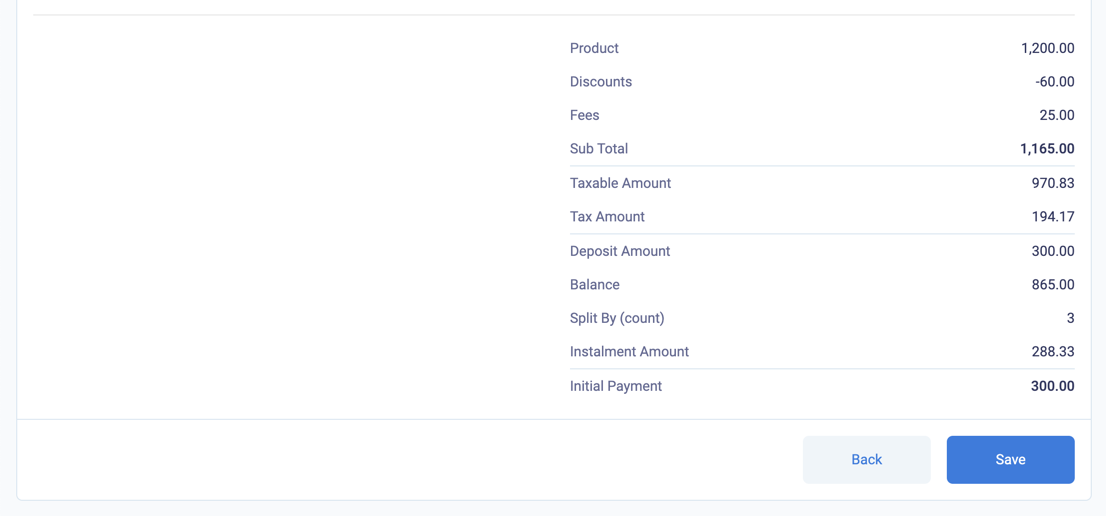 Review the payment details and save the product