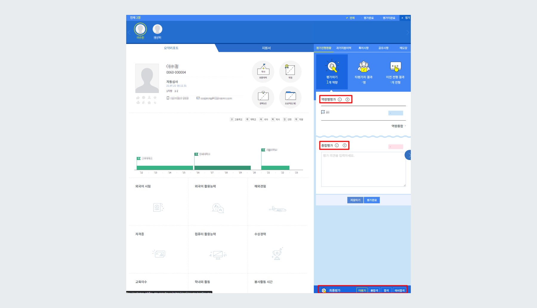 예시 - 면접전형 종합평가 / 역량종합평가 위치