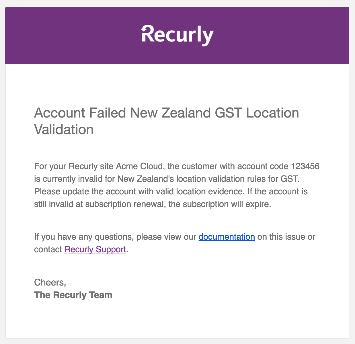 GST Location Validation Email