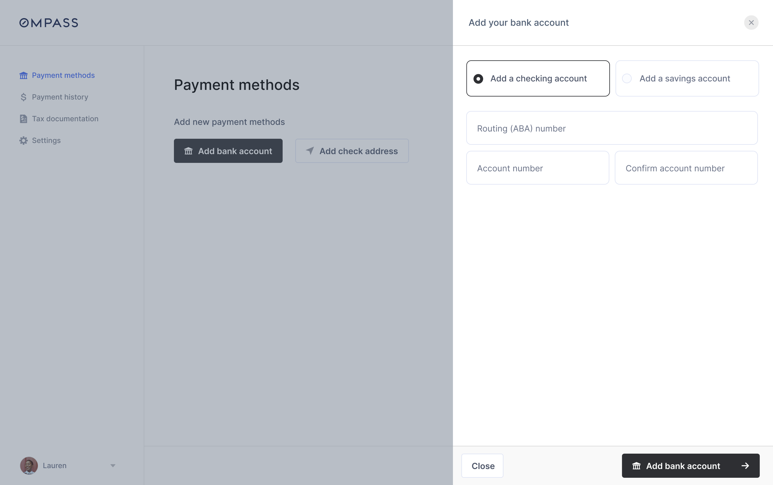 OpenSlideout.png A simple banking information collection form