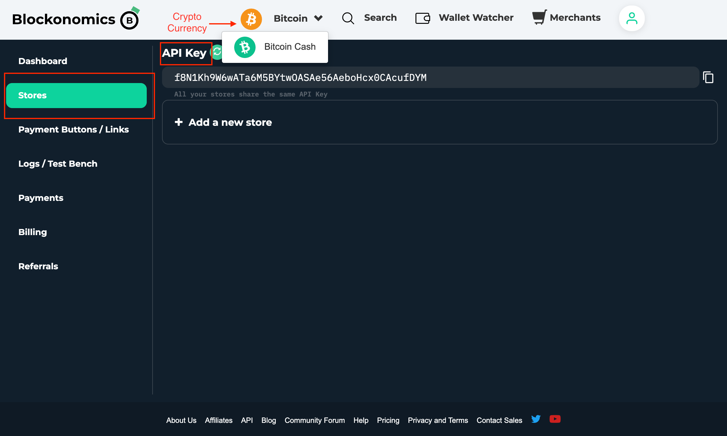 API Key in Blocknomics Account