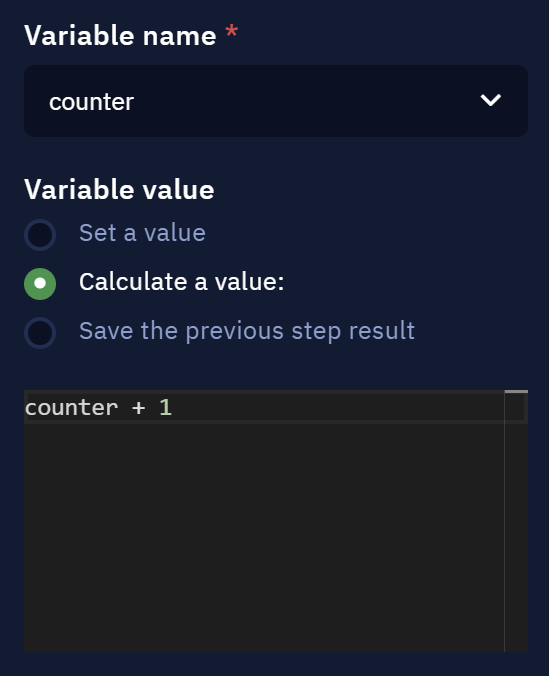 In the last block, the counter variable is incremented with each iteration.

