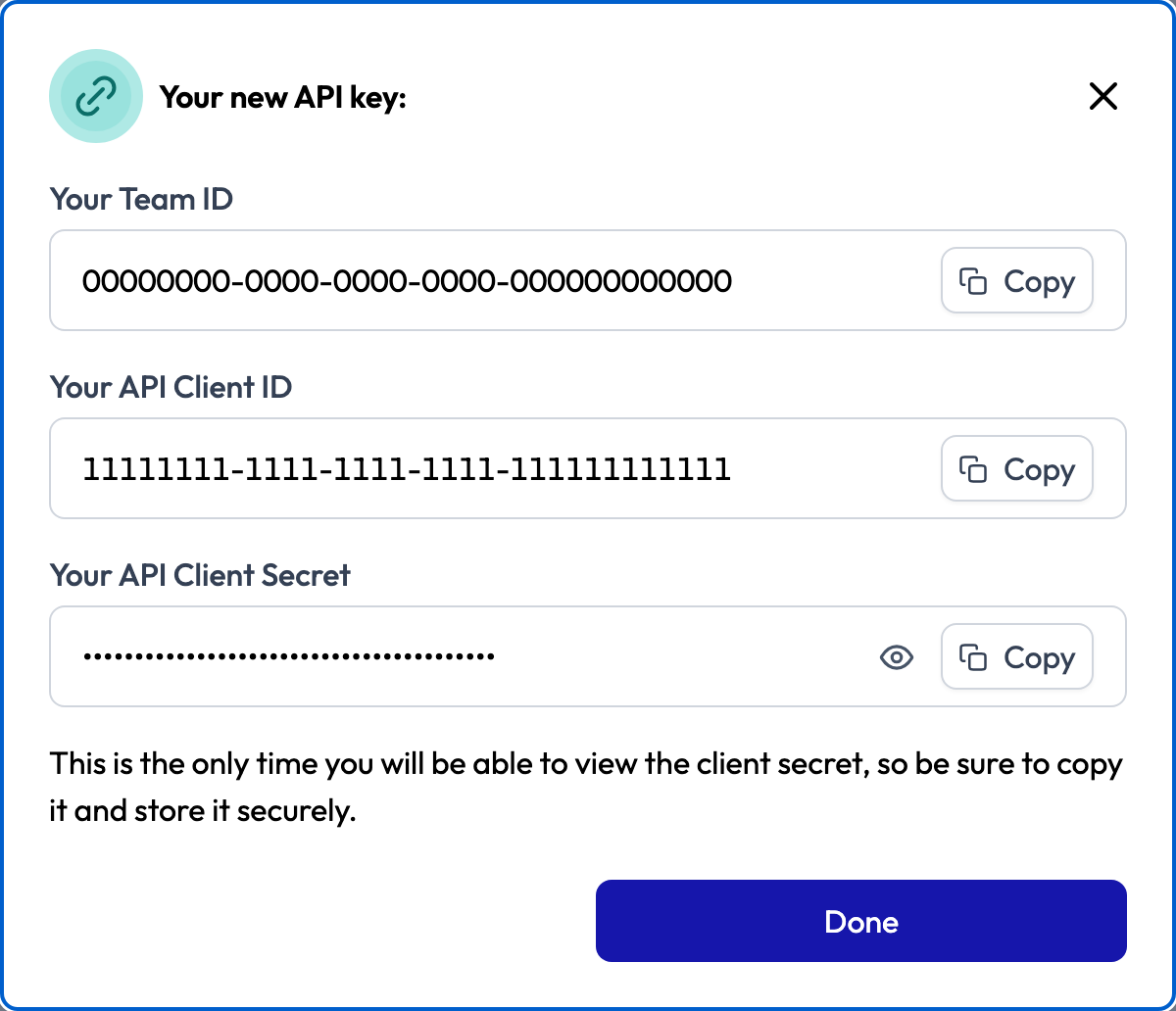 API Key Details Popup