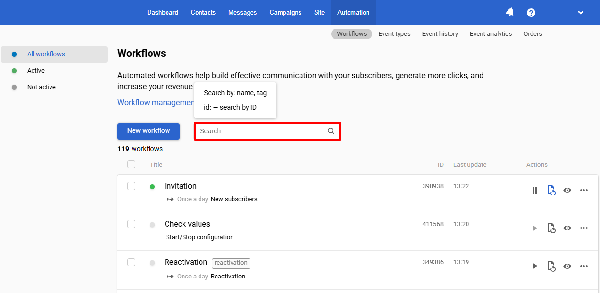 Search workflows