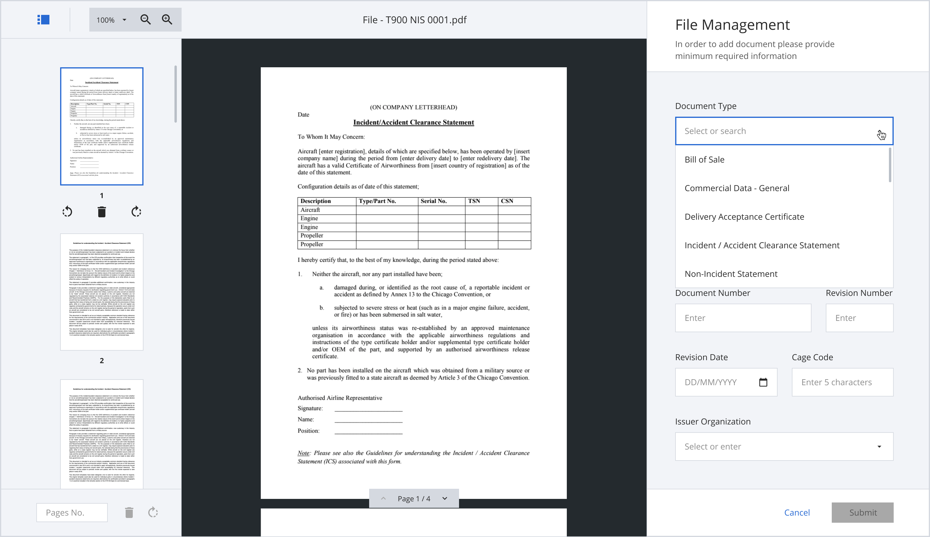 Select document type