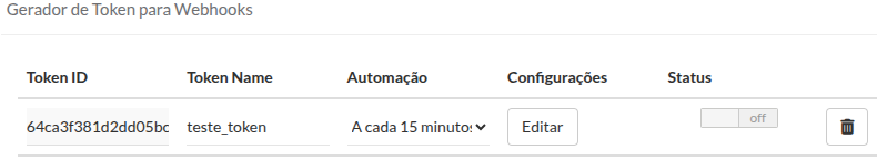 Gerador de Token para Webhooks preenchido