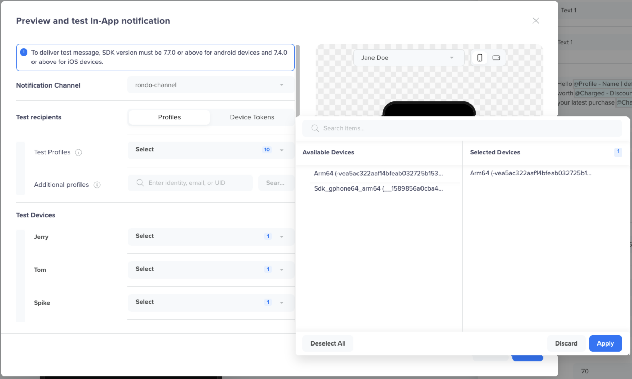 Select Test Devices for Test Profiles