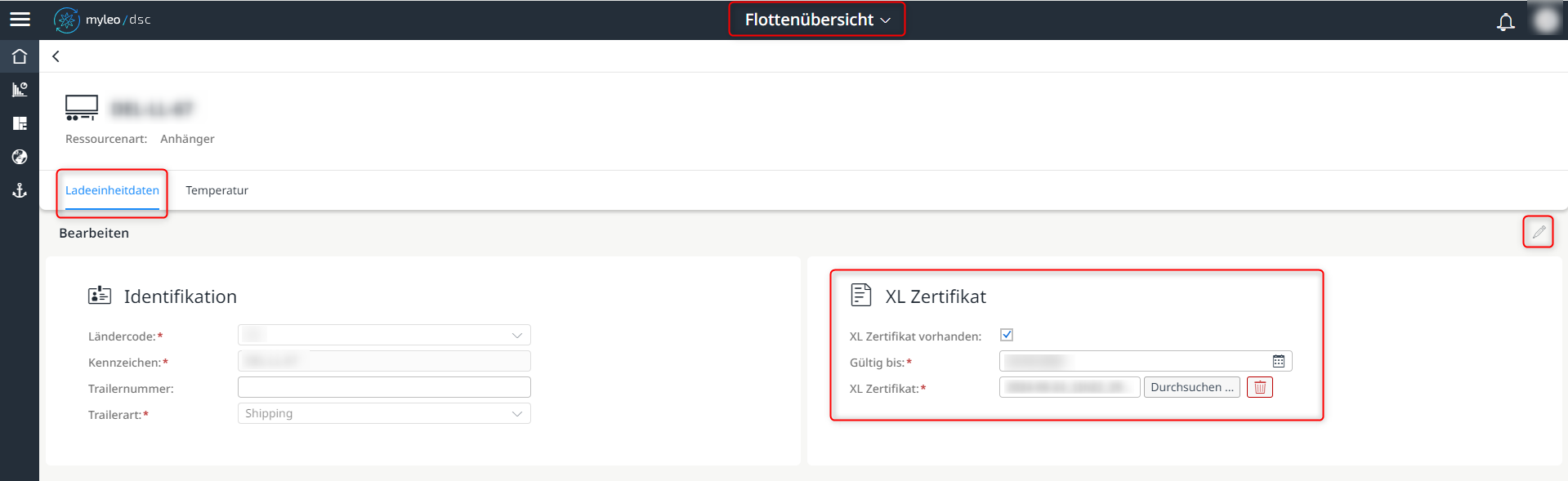 Ein bereits vorhandenes XL Zertifikat bearbeiten