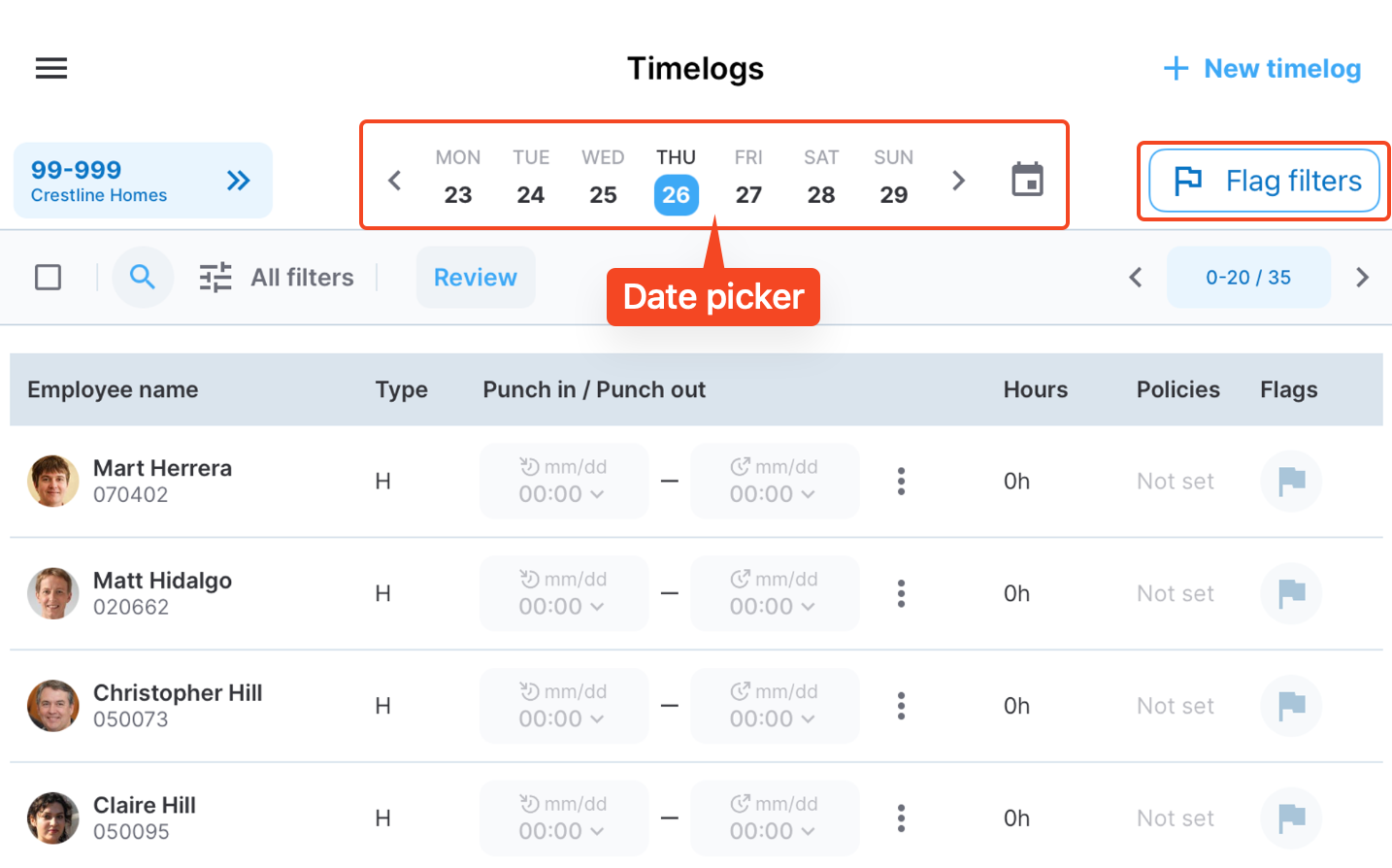 Flag filters and date picker