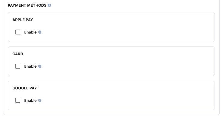 A screenshot showing the Braintree payment methods. 