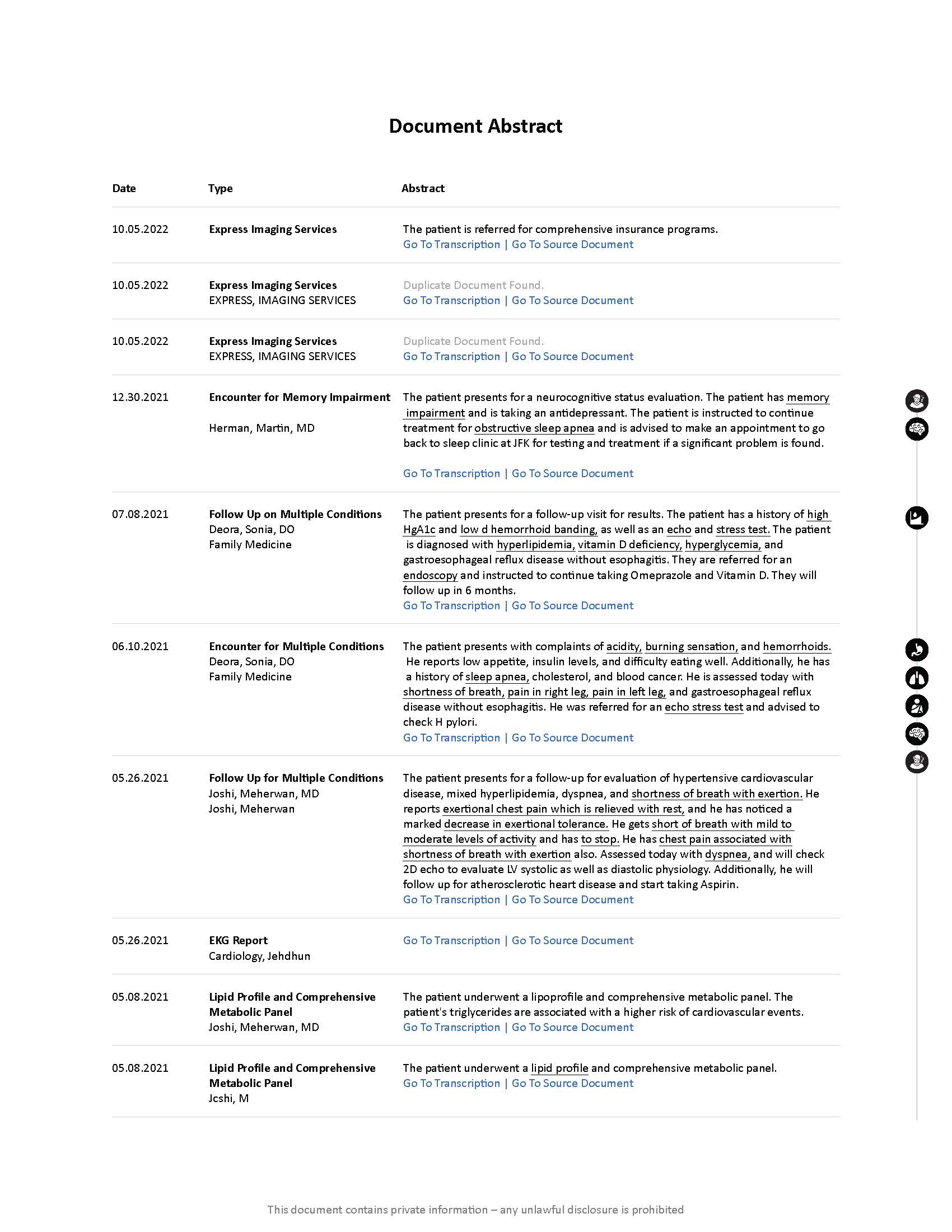 The impairment rundown has all findings and diagnoses related to each impairment