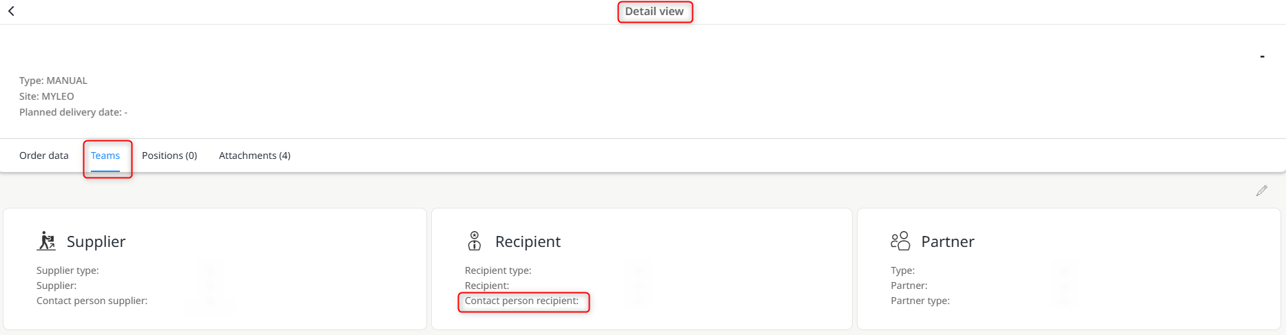 Display of the recipient's contact person in the detailed view