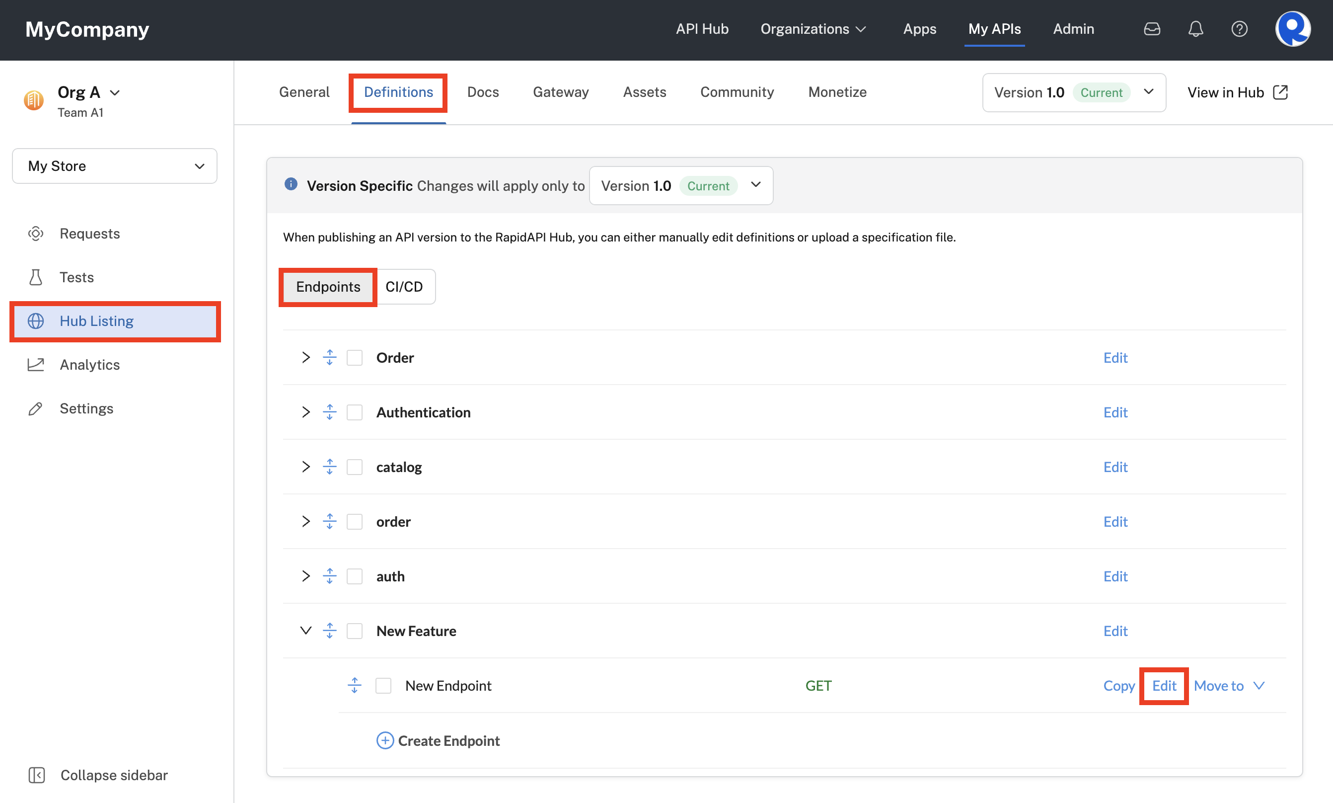 Edit an endpoint to set up mocking.