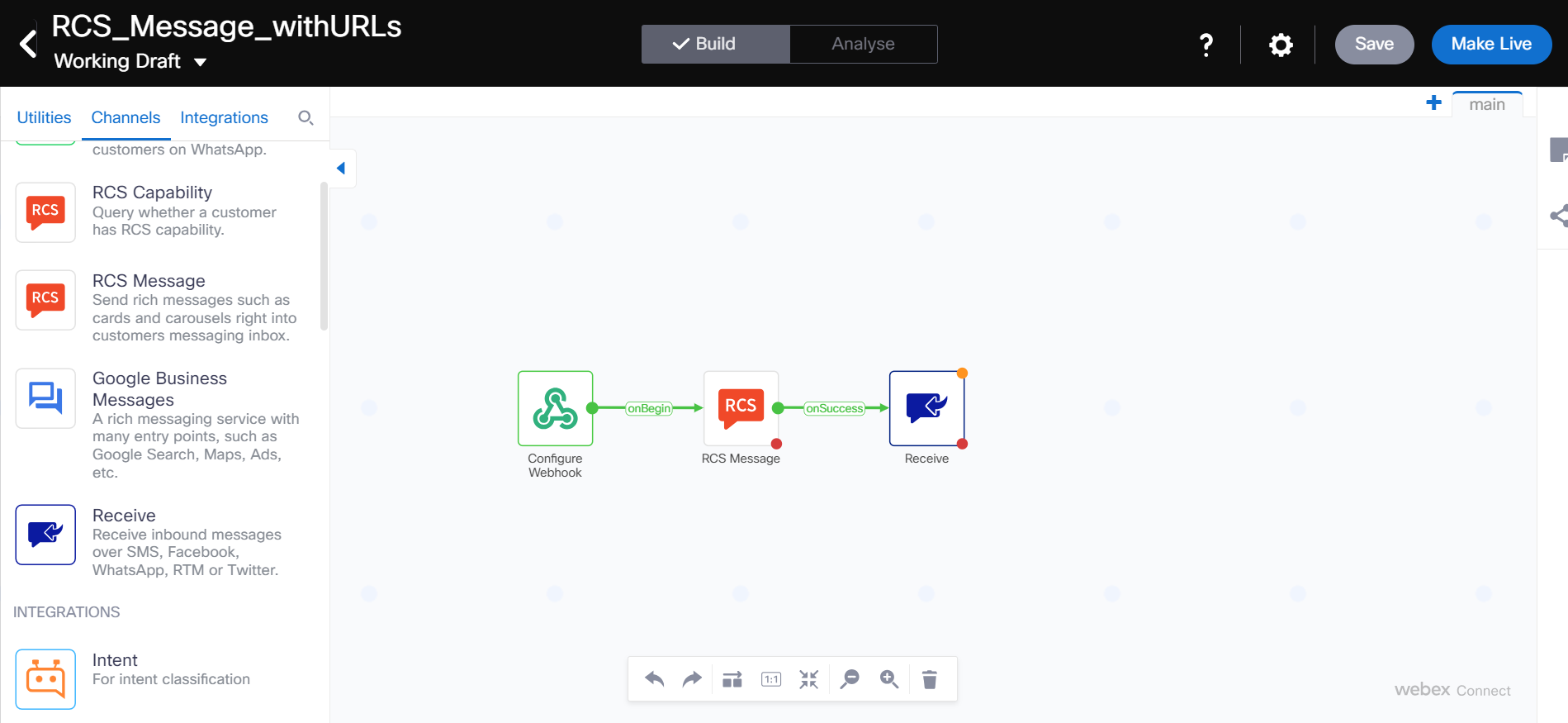 Step 1: Creating an RCS flow in Webex Connect