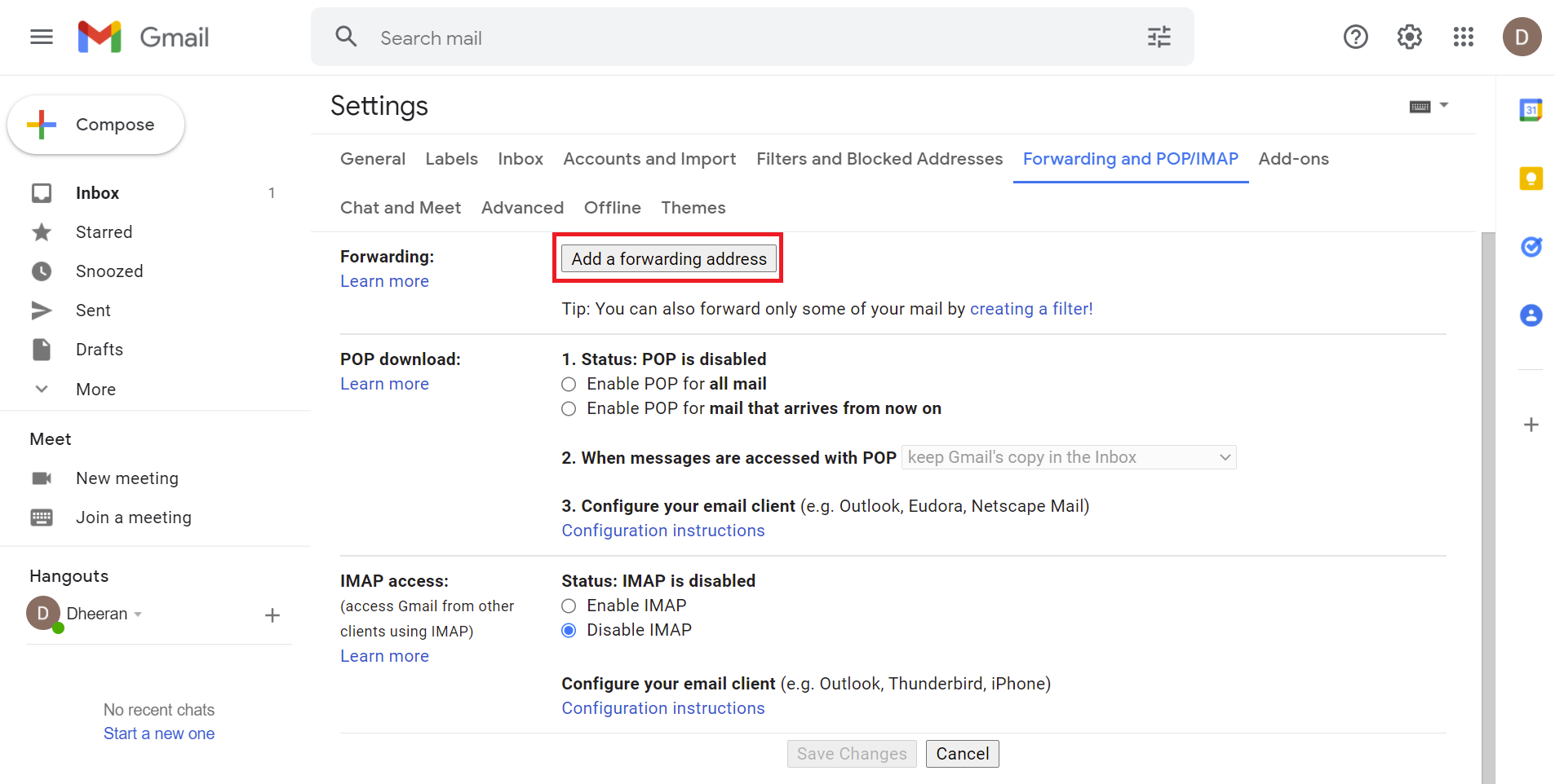 Forwarding Email Setting - Google Workspace