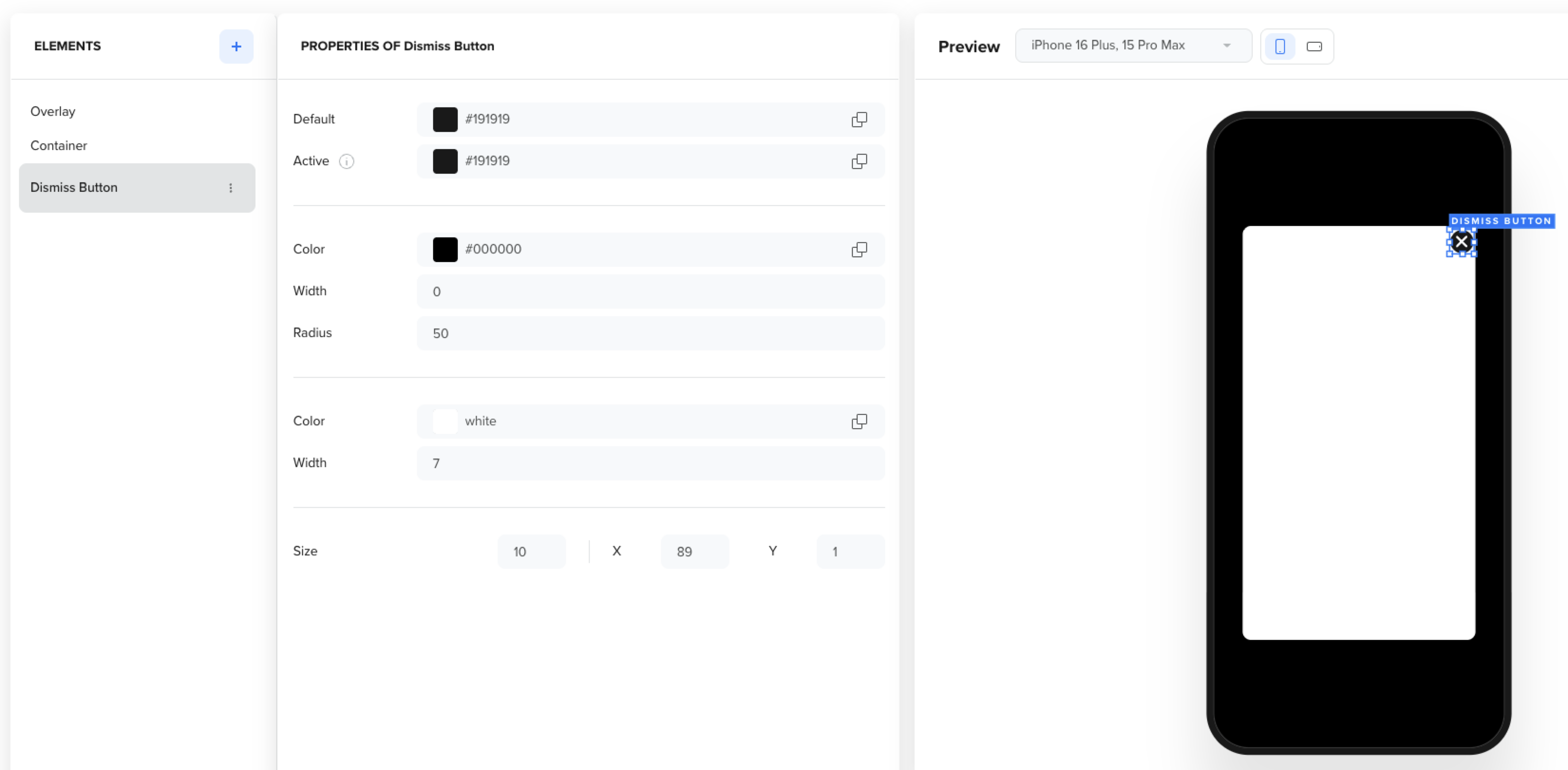 Hide/Display Dismiss Button