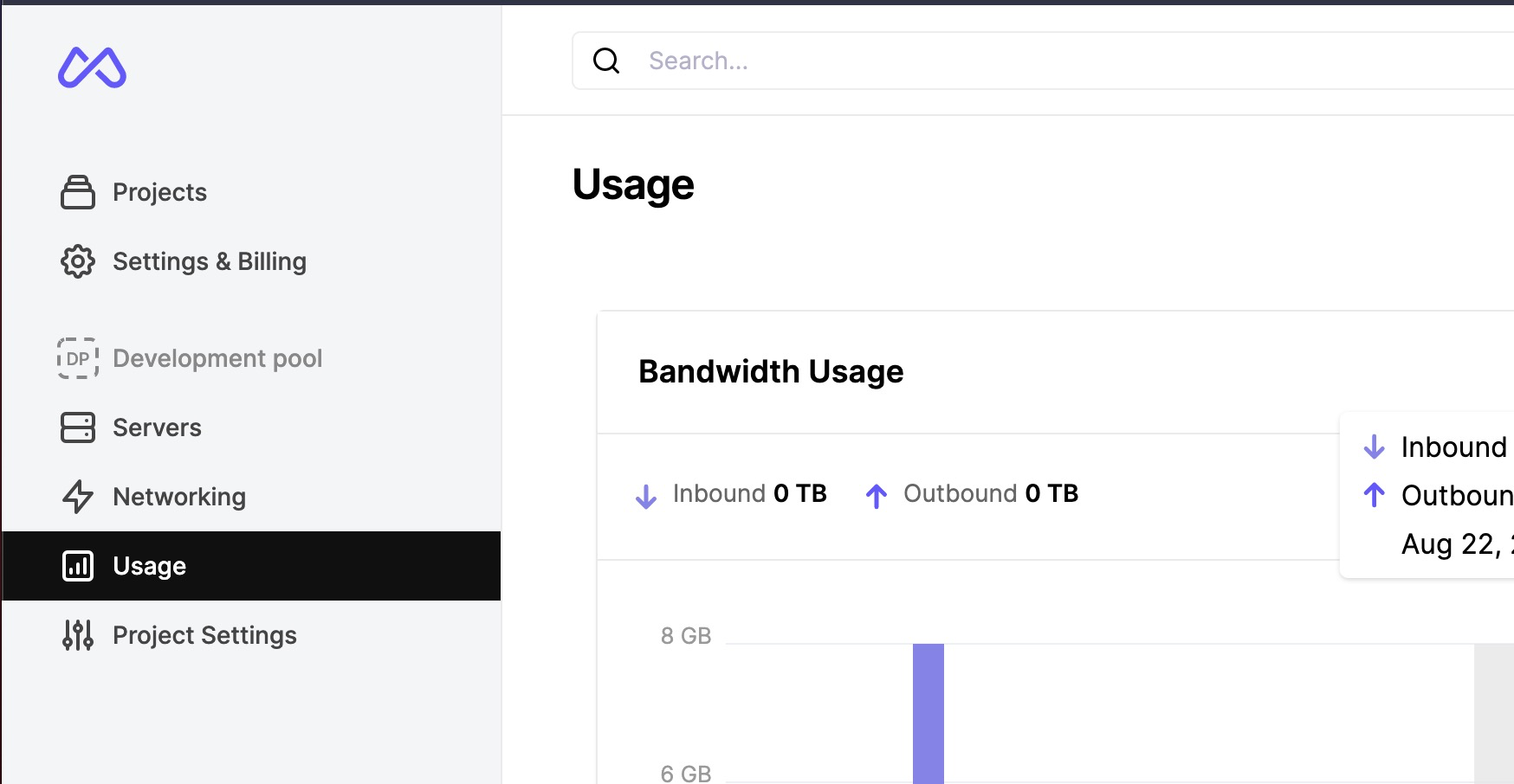 Usage page on the dashboard.