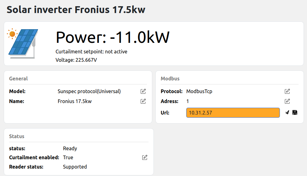 Modbus connection settings