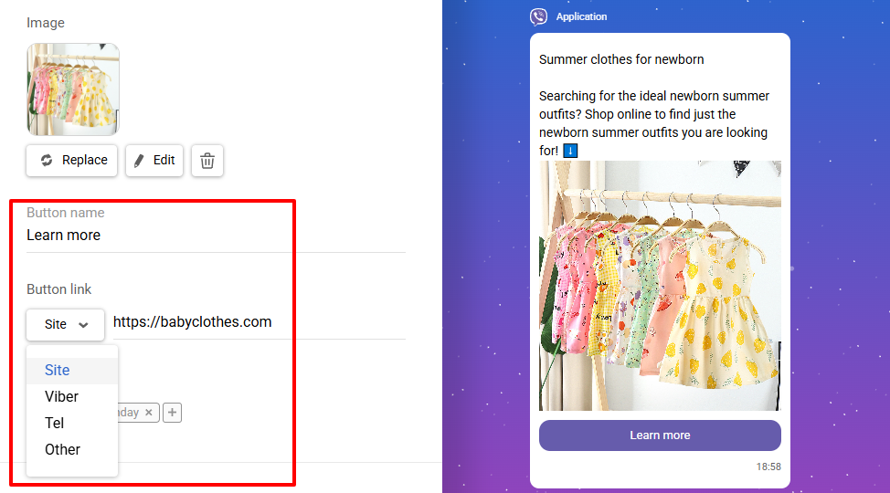 Main settings: adding button