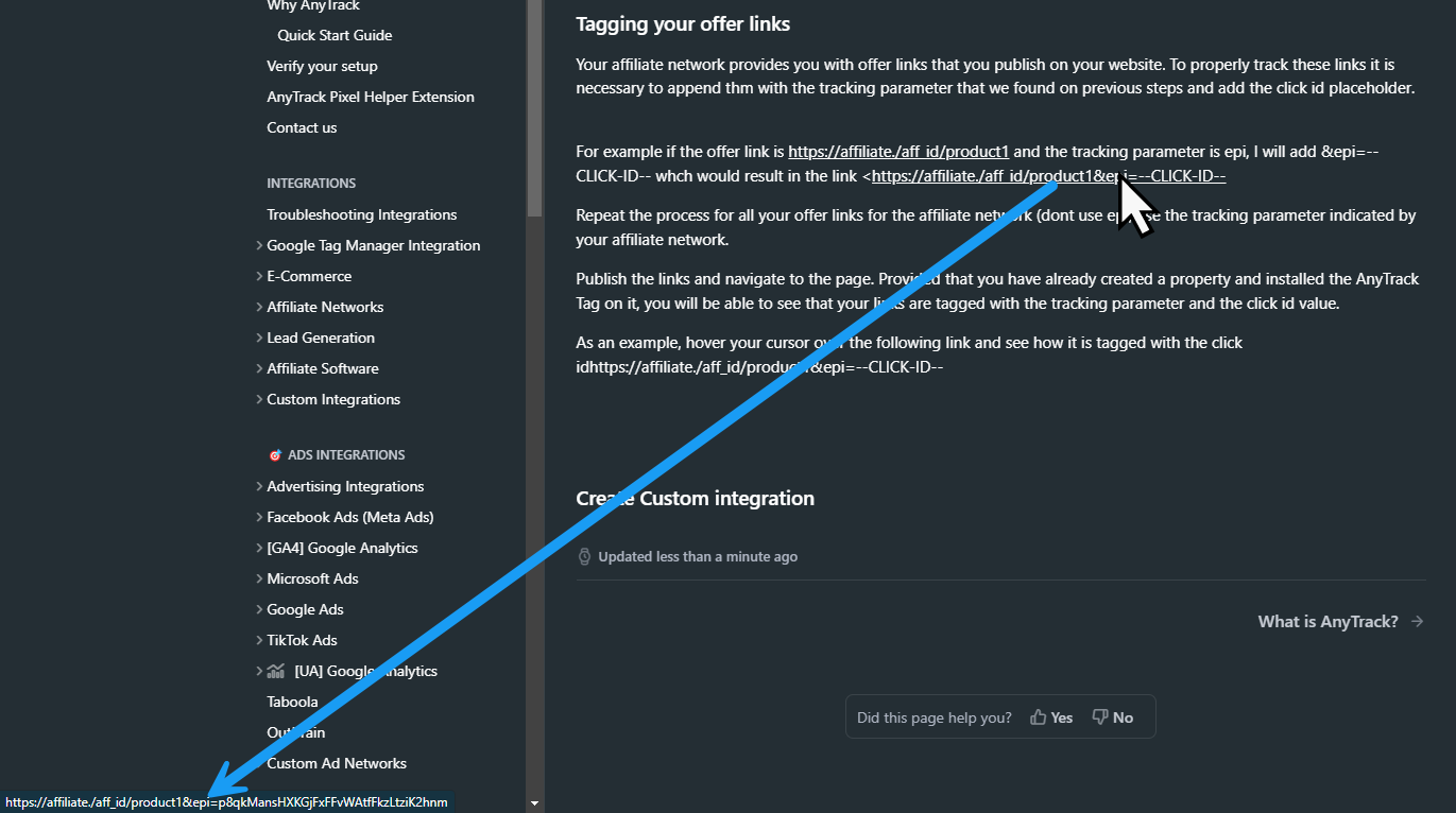 VErify that your tagged links display the tracking parameter and click id value.