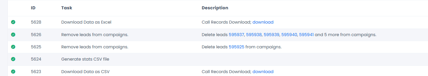 Screenshot of download links in the Description column
