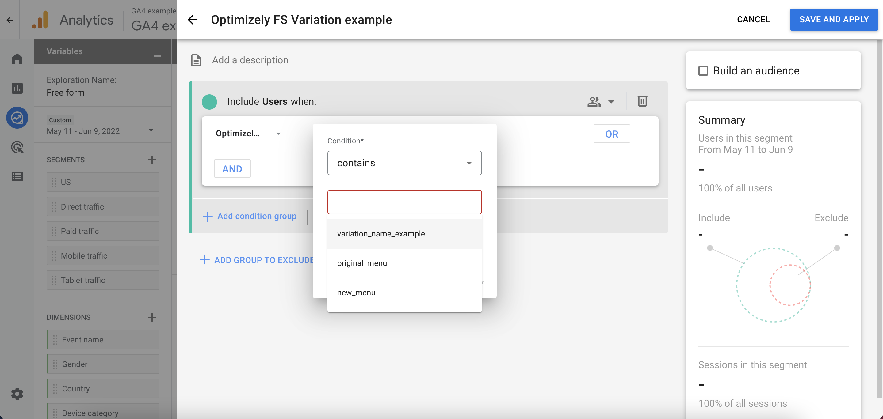 set contains condition set variation condition