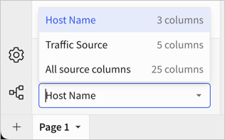 Data source for the data element with grouping option open to show available selections.