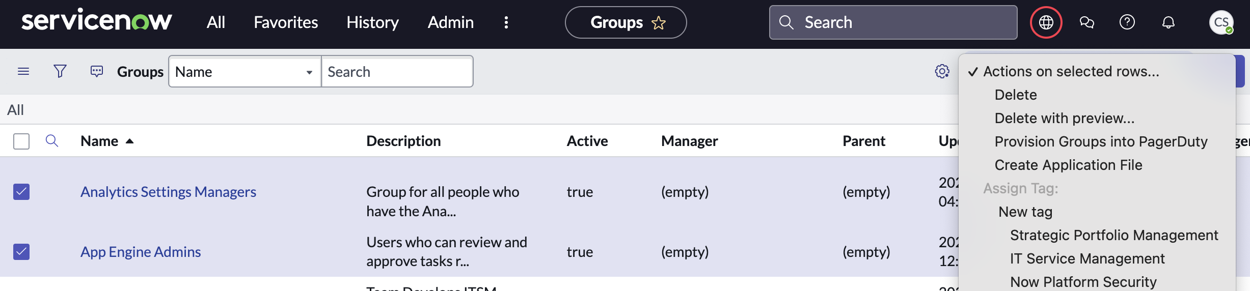 Select "Provision Group into PagerDuty" from the dropdown menu