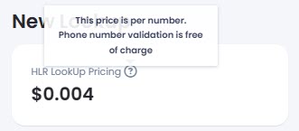 Screenshot of HLR Lookup pricing