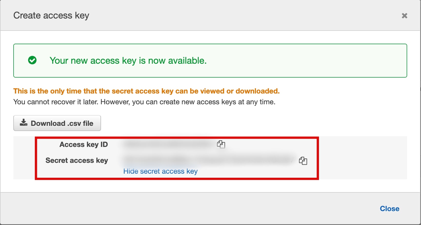 Created Access & Secret Key