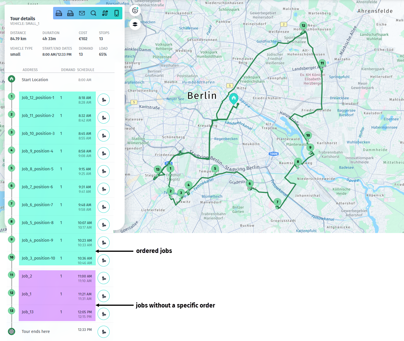 A tour with positioned and unpositioned jobs