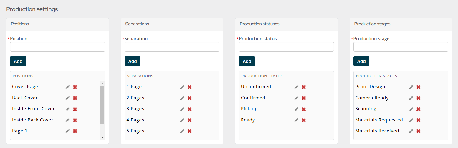 Update the Production settings to define what values appear on the production details.