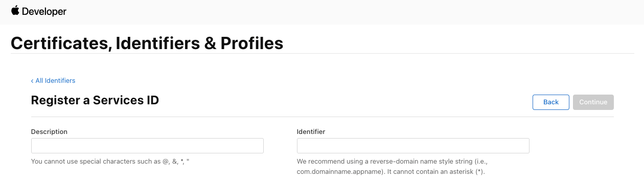 Registering a Service ID in the Apple Developer Console
