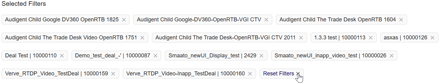 **Reset selected Filters**