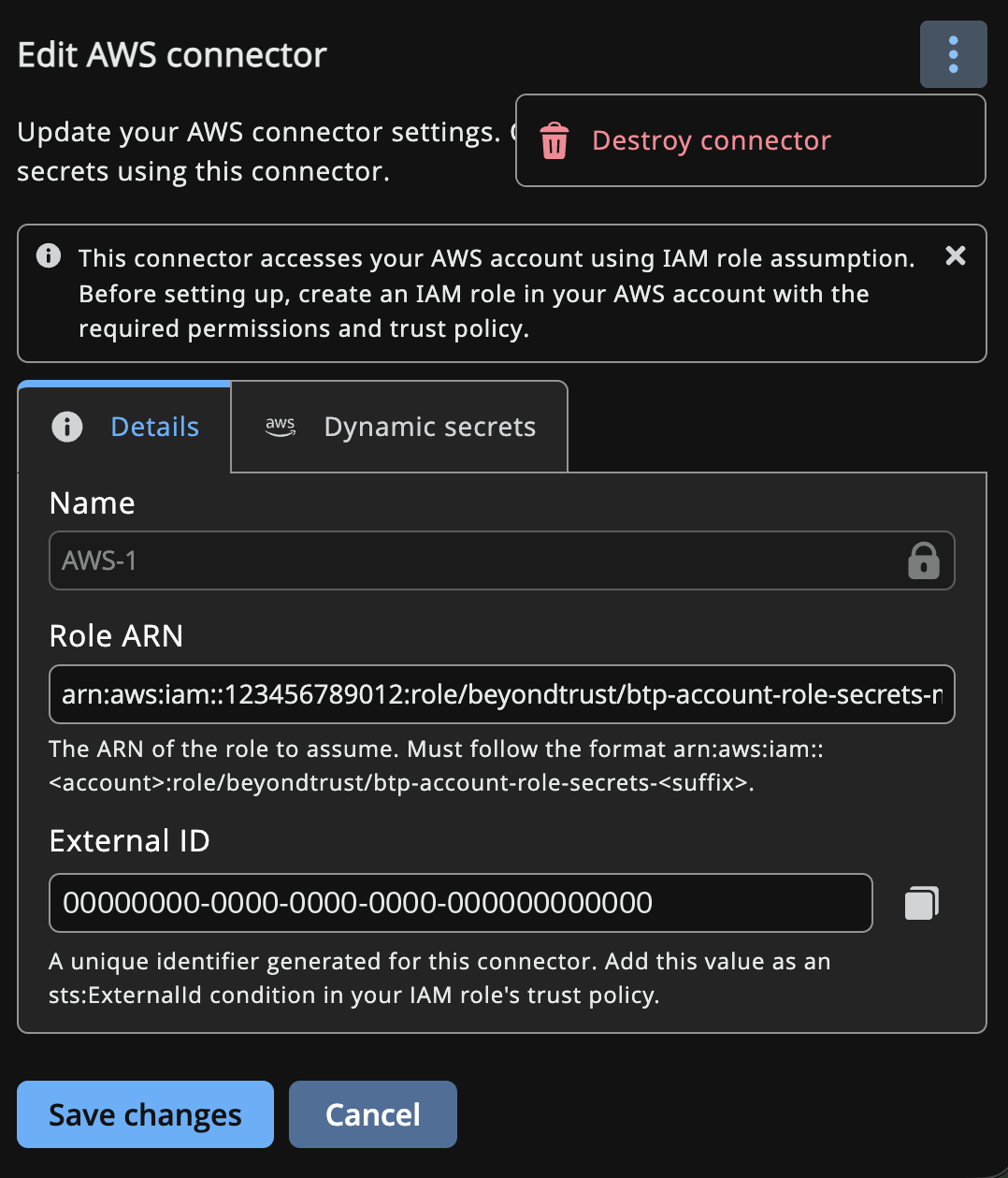 Destroy connector dialog box