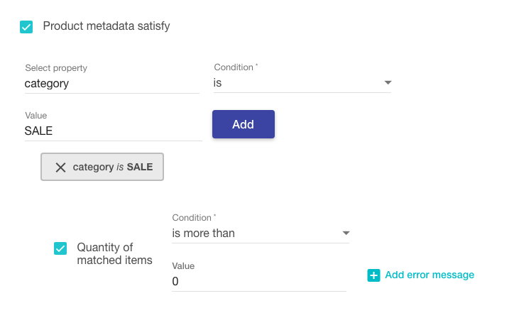 Validation rules with product metadata.