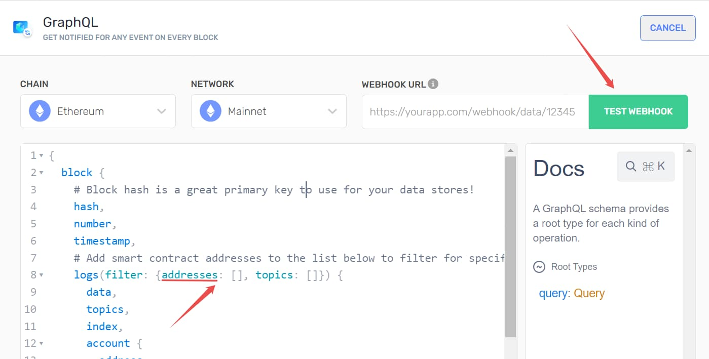 Test the webhook after passing some inputs like addresses