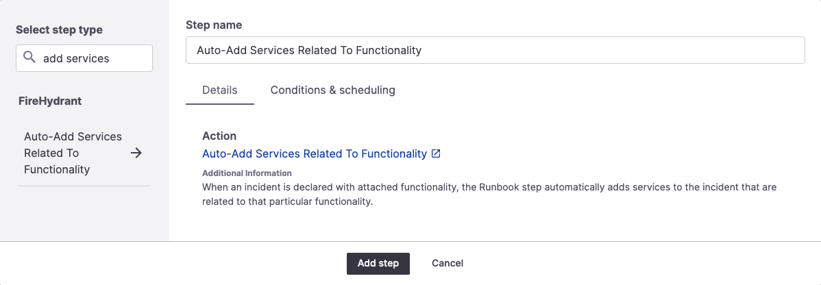 Auto-Add Services Related to Functionality step