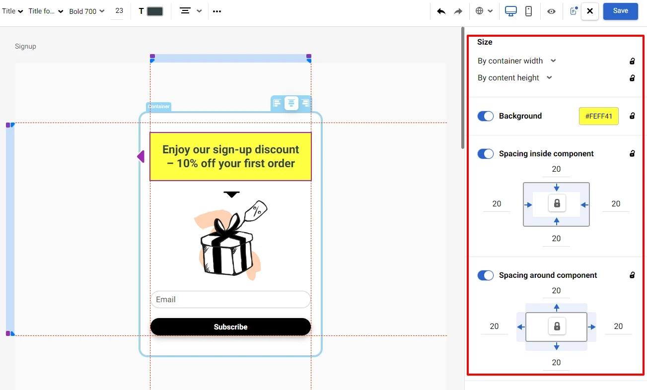 Right settings panel