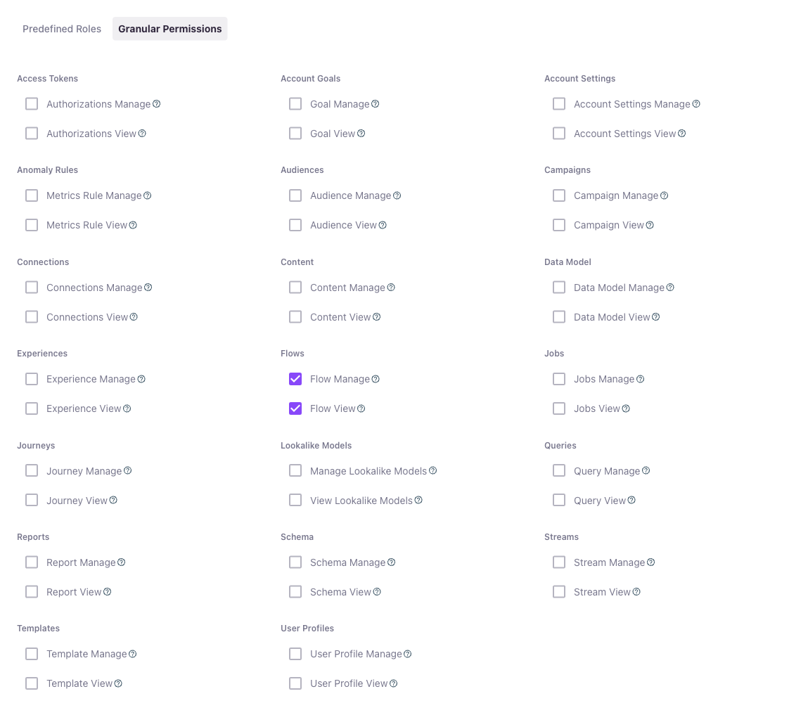 Granular Permissions tab in Manage Users