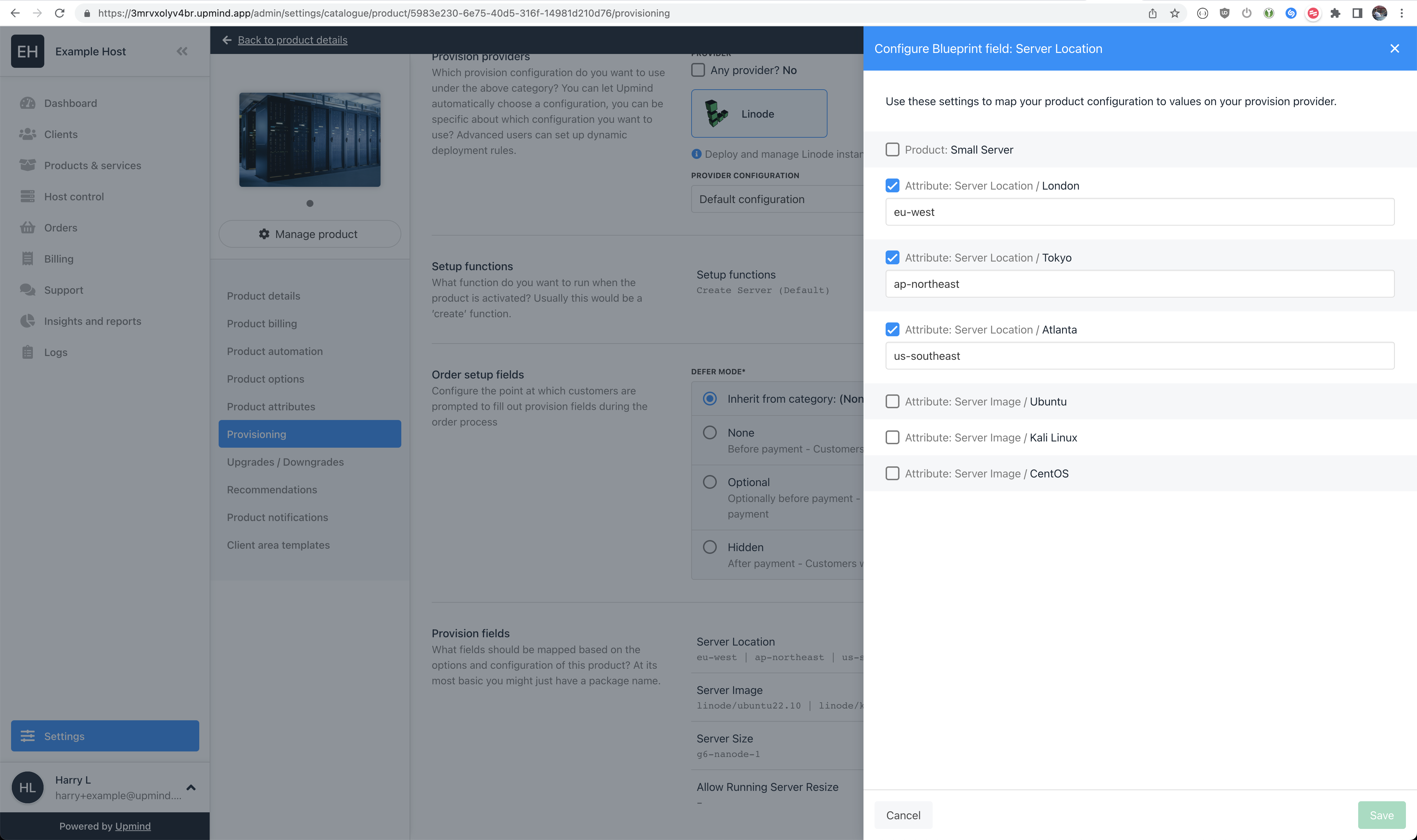 Server Location Provision Field Values