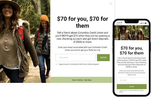 Web and mobile views of Columbia Credit Union's share experience