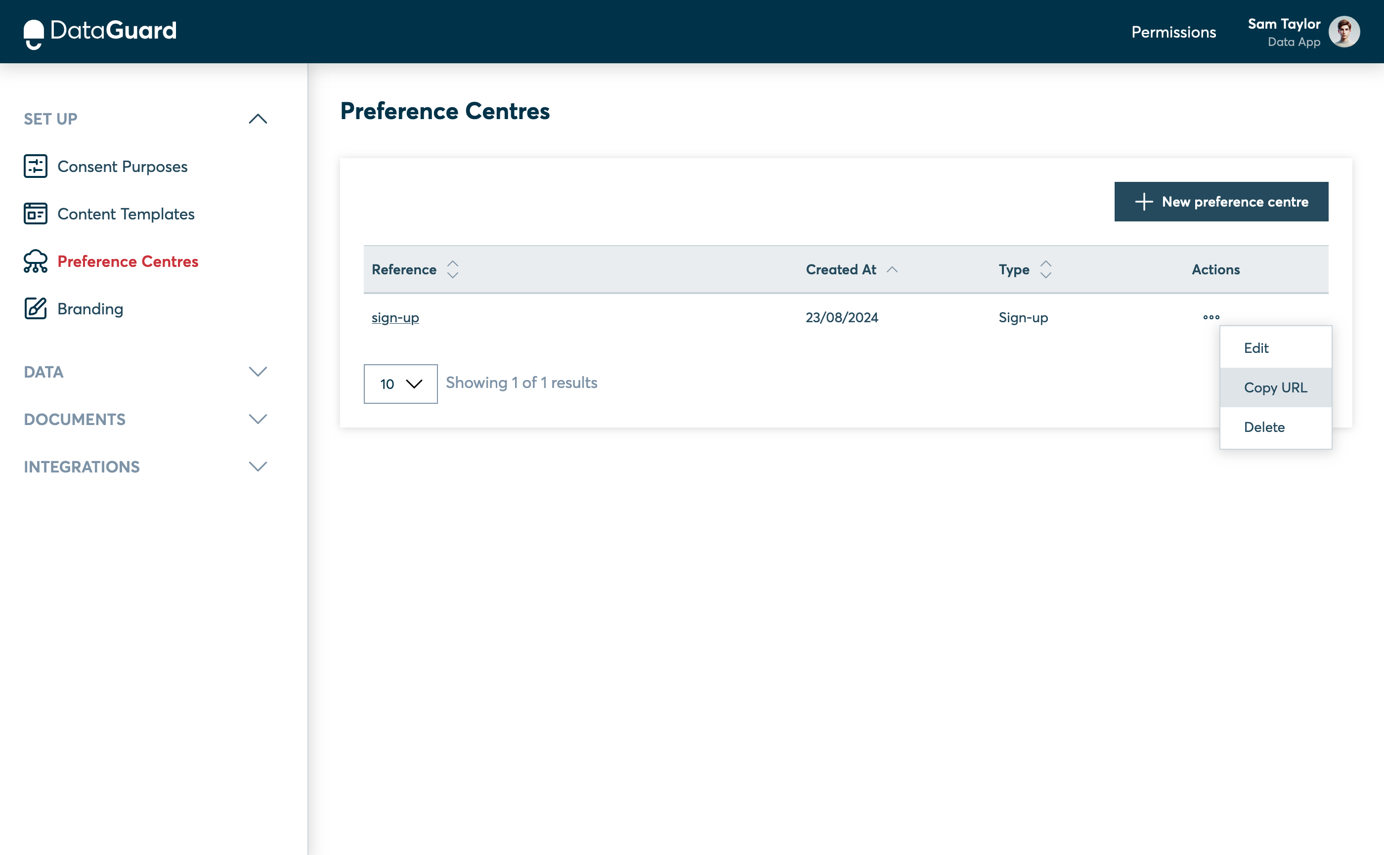 The new Preference Centre is shown in the table.