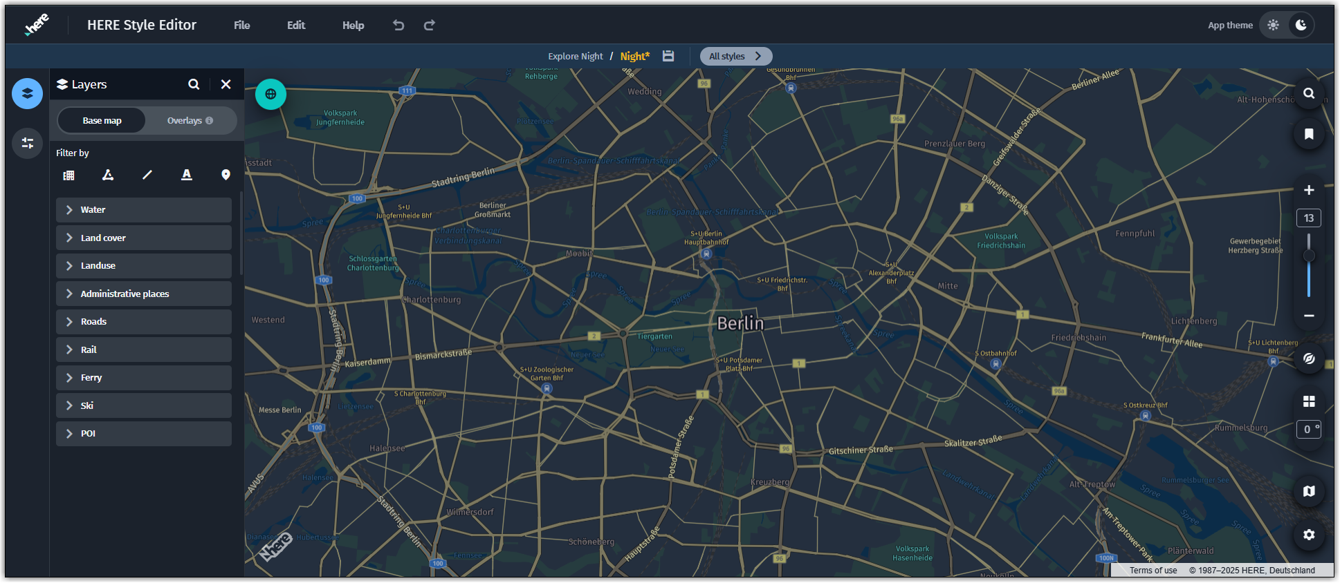 Custom style definition in the HERE Style Editor