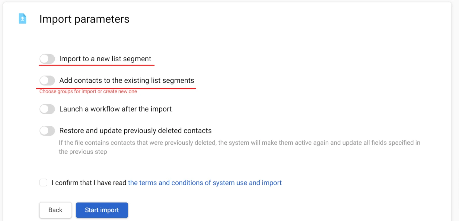 Import parameters