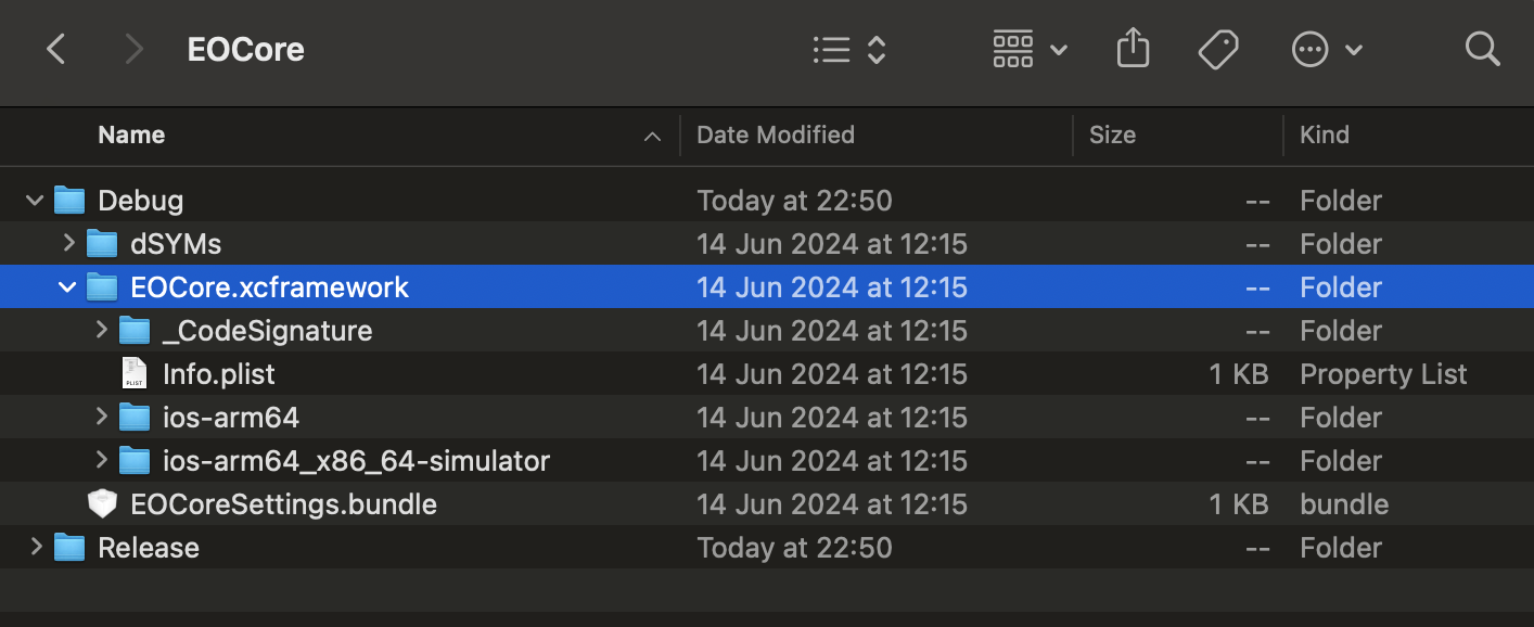 EOCore.xcframework directory