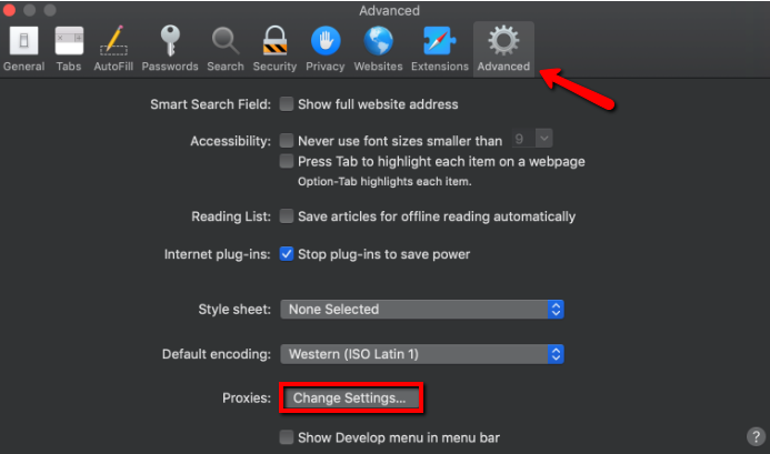 Safari advanced proxy settings on macOS